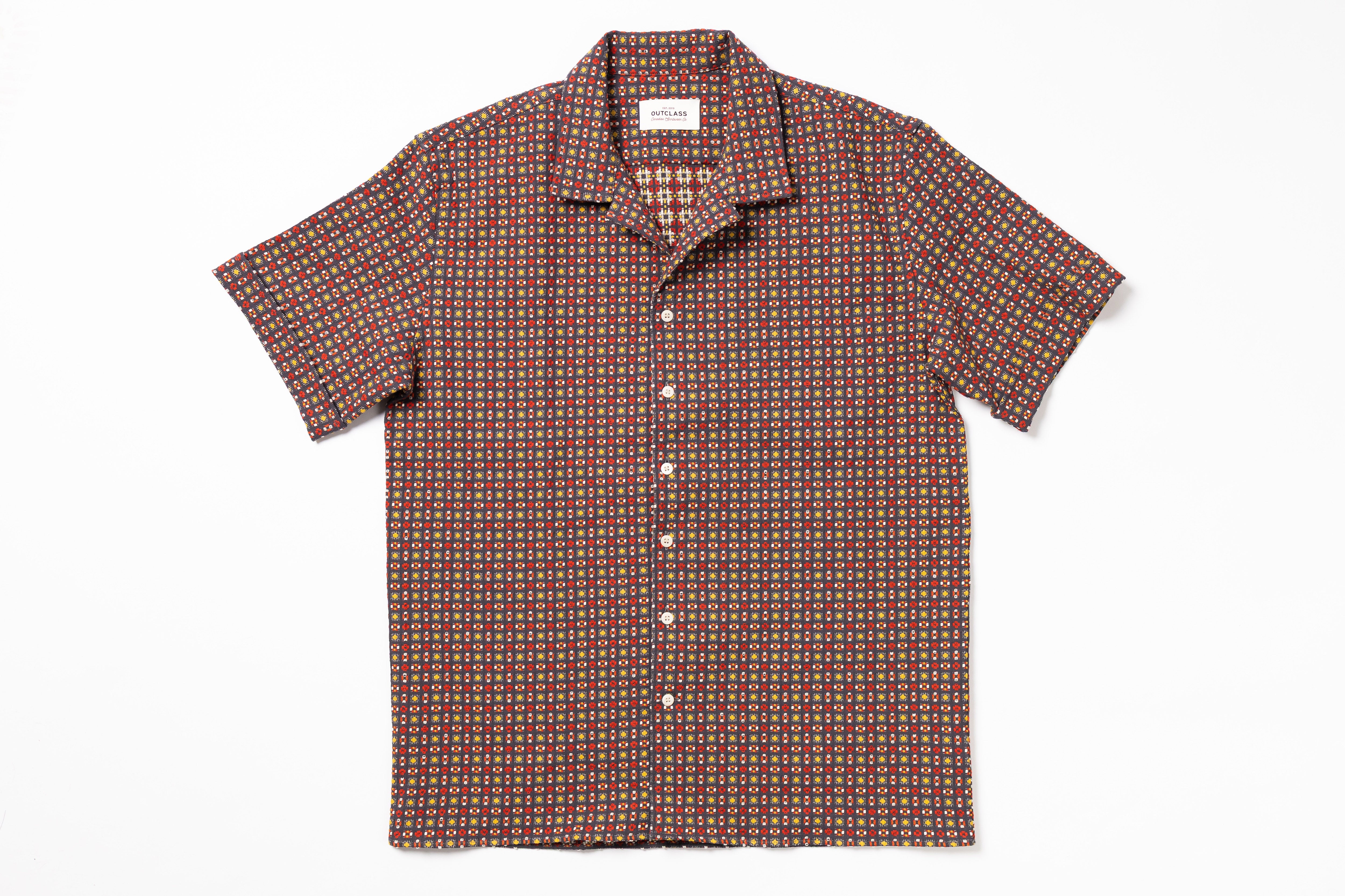 Short-sleeve shirt with a pattern on a white background