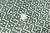Close-up of green fabric with white pattern and a button