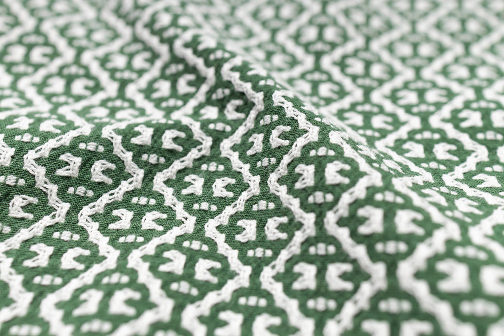 Close-up of green and white patterned fabric