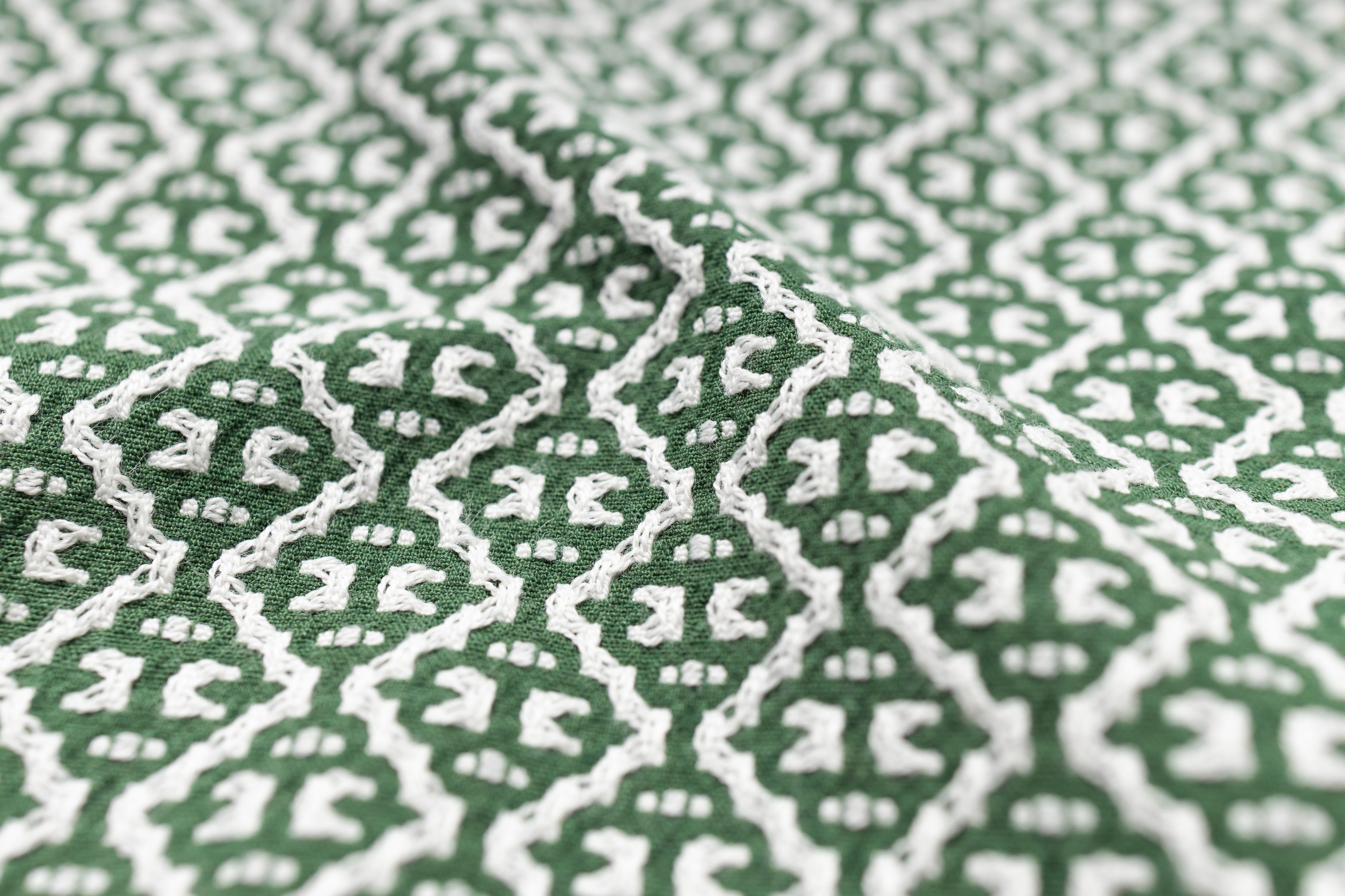 Close-up of green and white patterned fabric