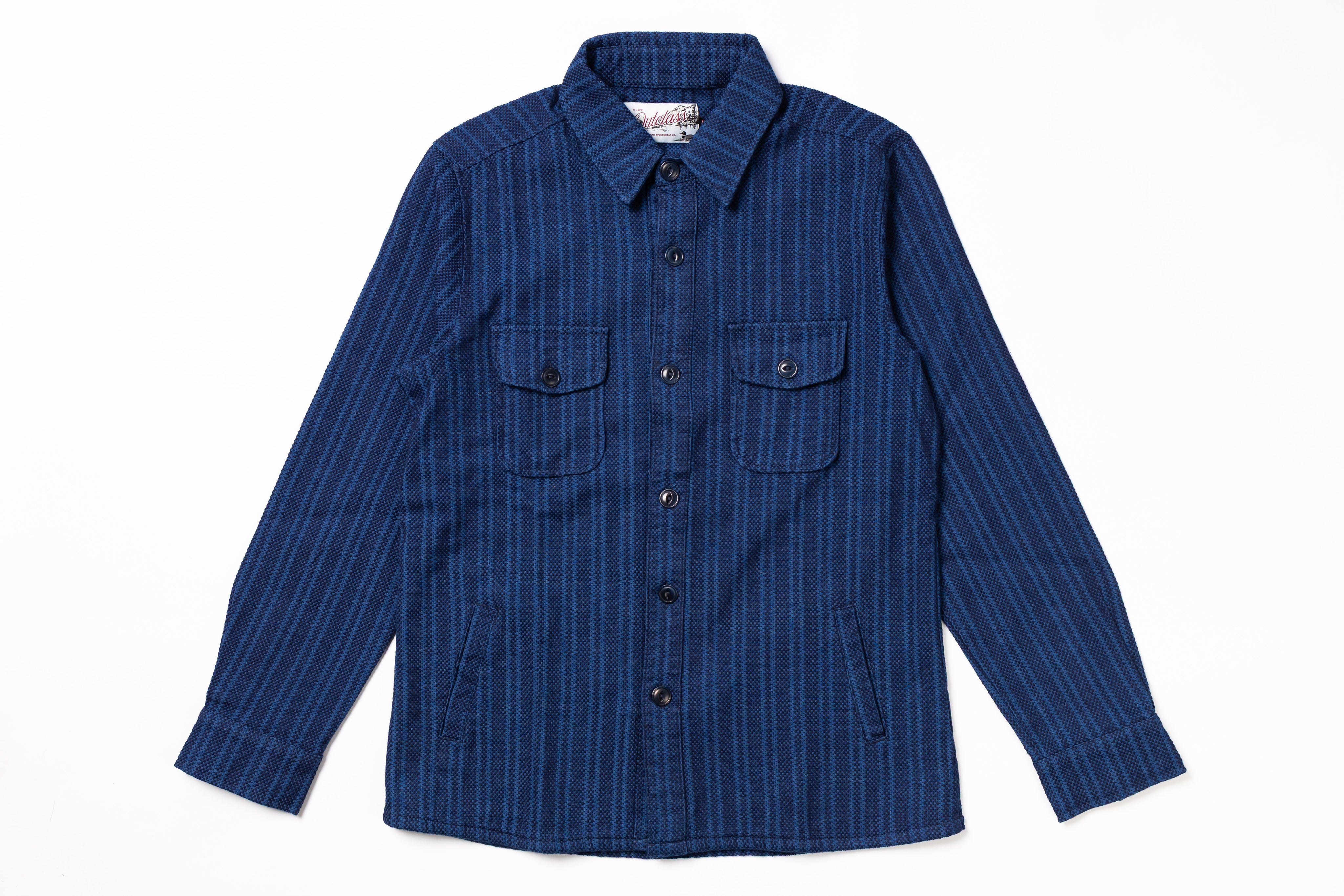 Blue striped shirt on a white background