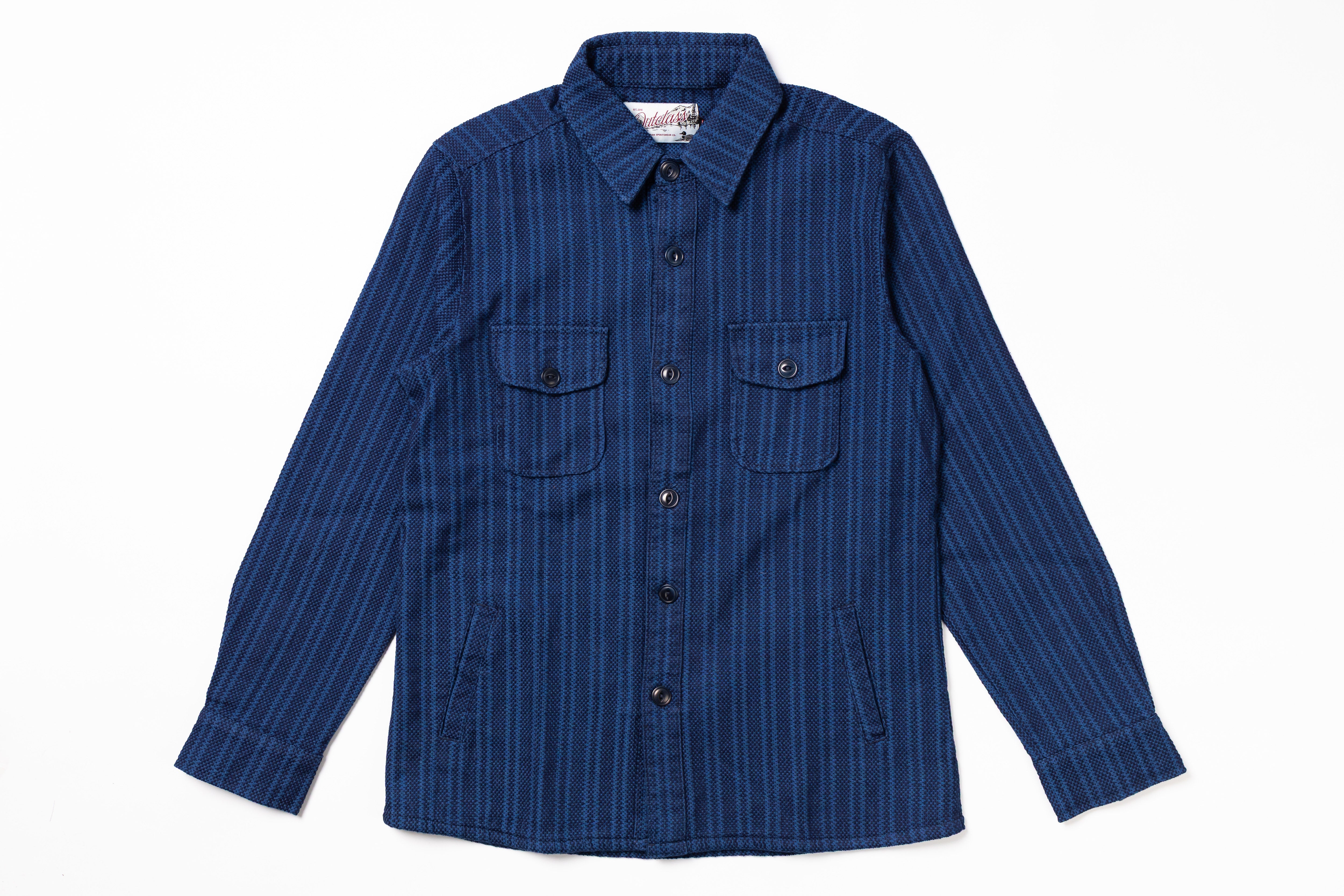Blue striped shirt on a white background