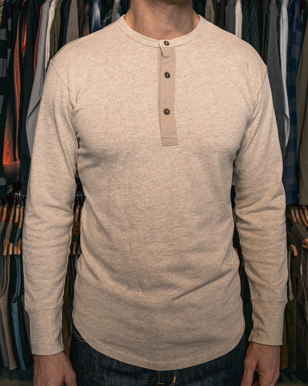 PIKE BROTHERS - 1927 Henley Shirt in Ecru Melange-3