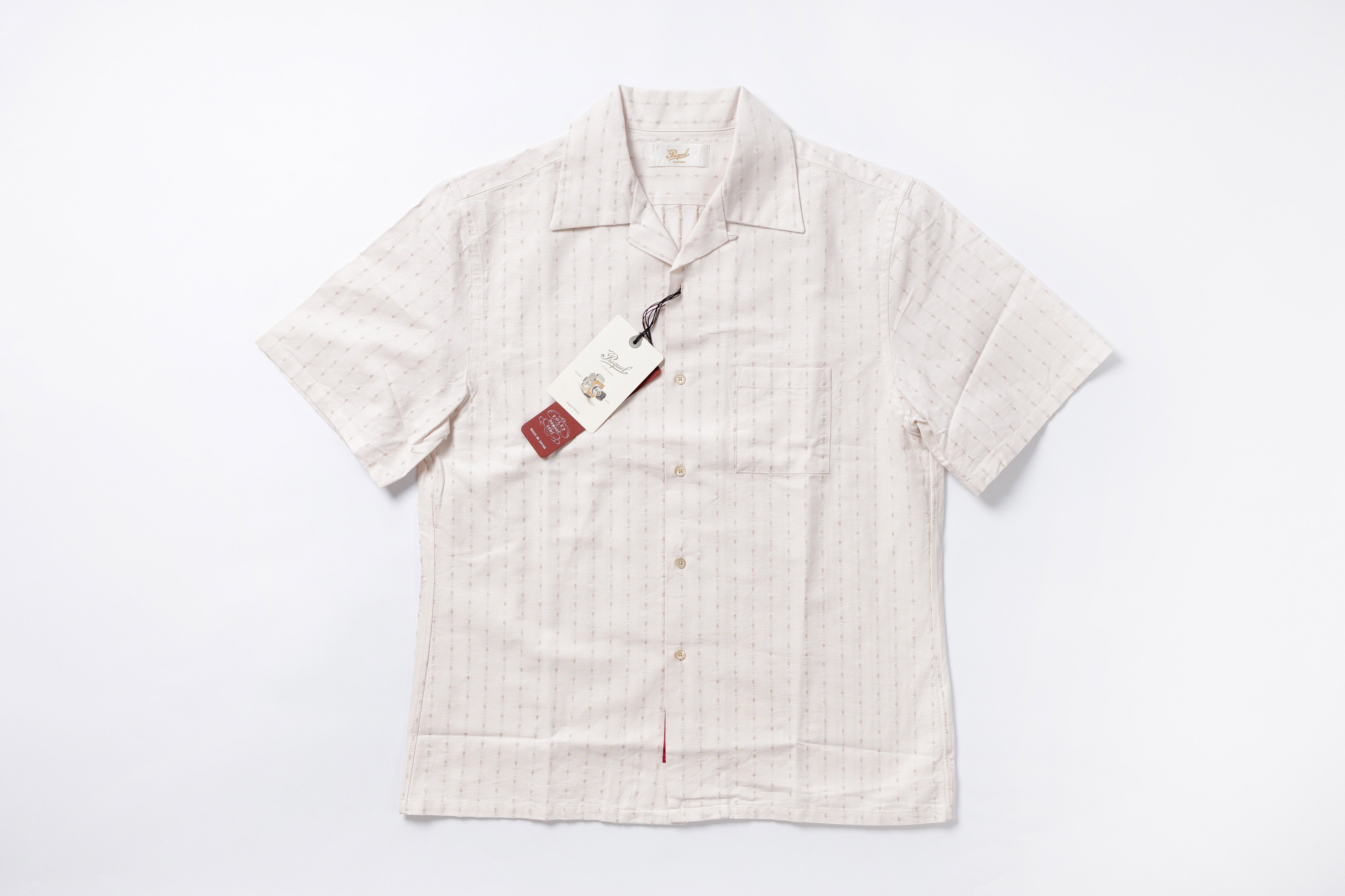 Classic Open Collar Shirt in Beige Front View