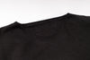 Close-up of a black t-shirt collar on a white background
