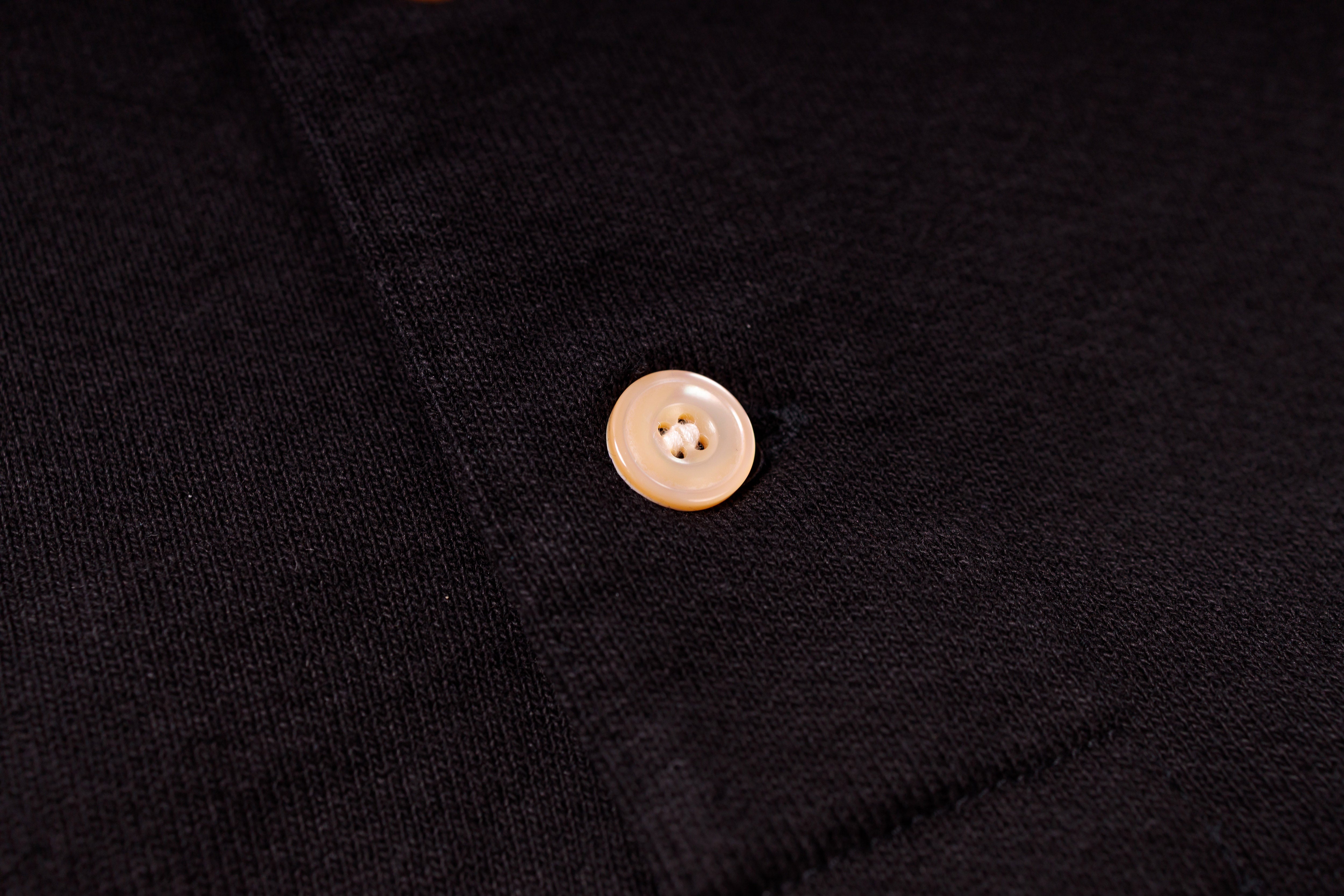 Close-up of a button on a black fabric background