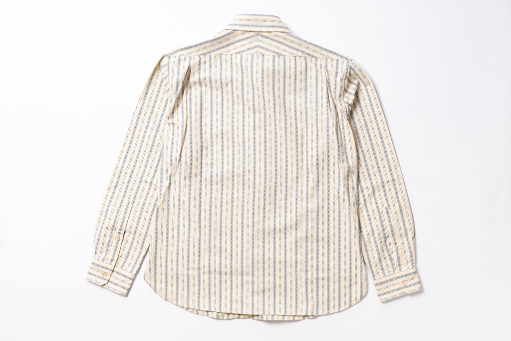Back view of a striped shirt on a white background
