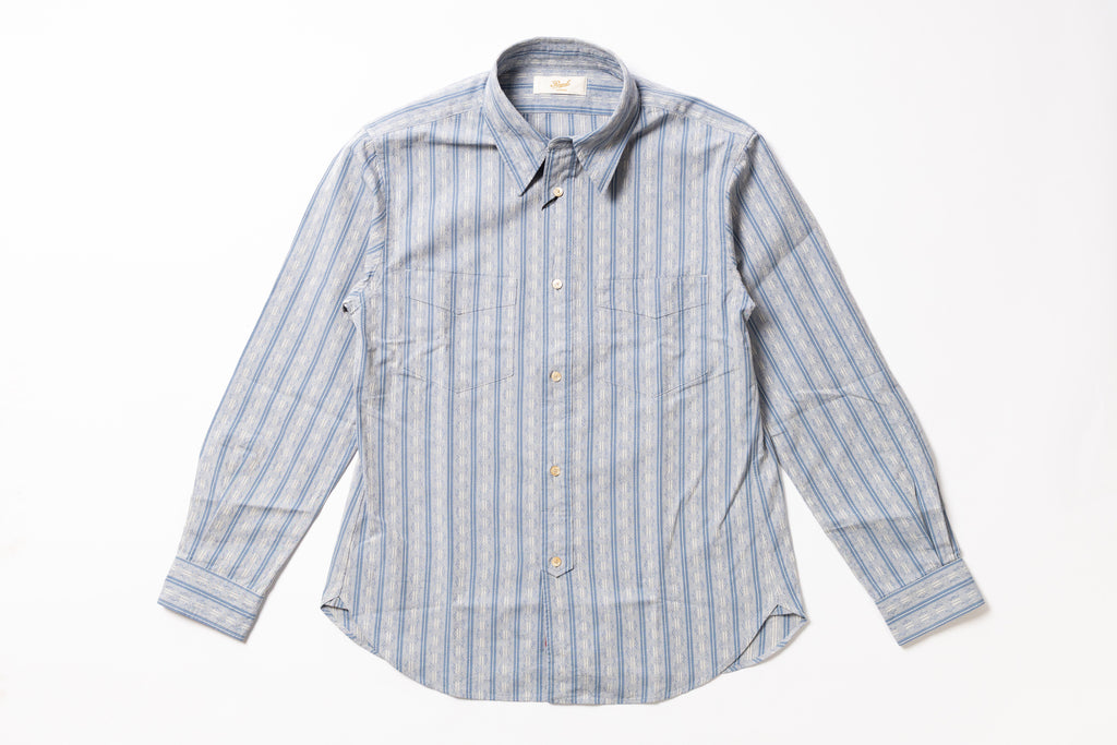 Blue and white striped shirt on a white background