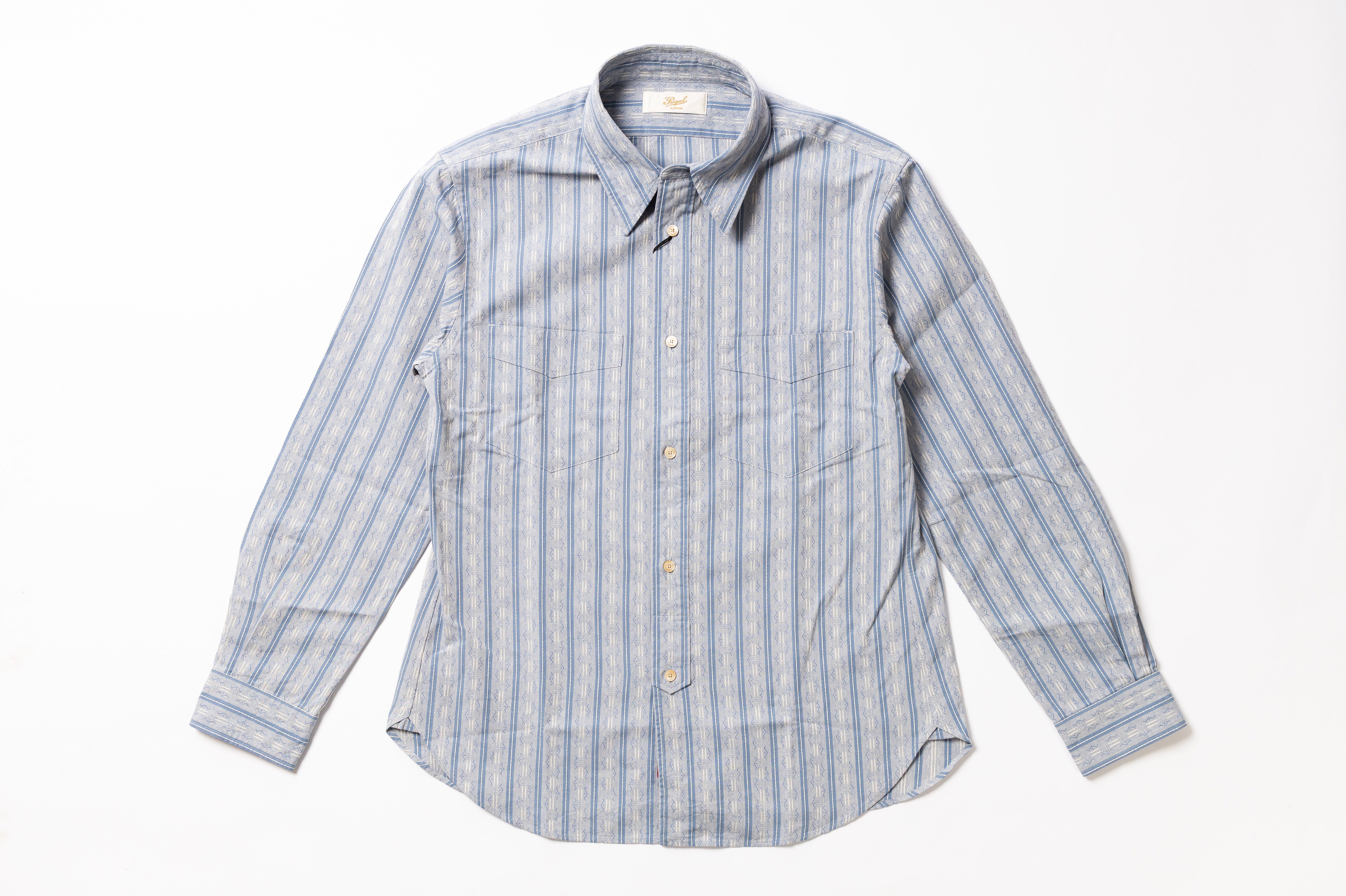 Blue and white striped shirt on a white background