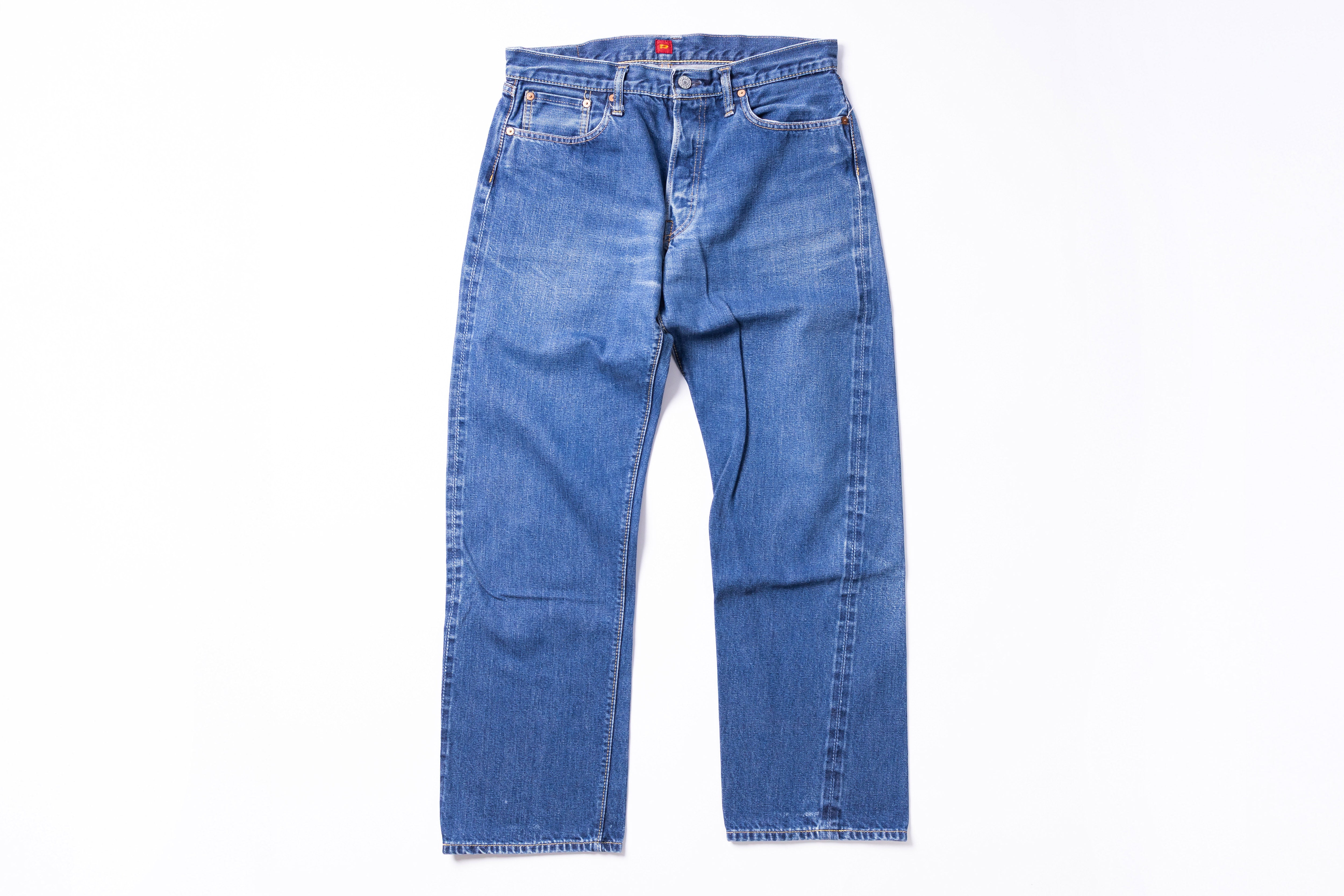 Blue jeans on a white background