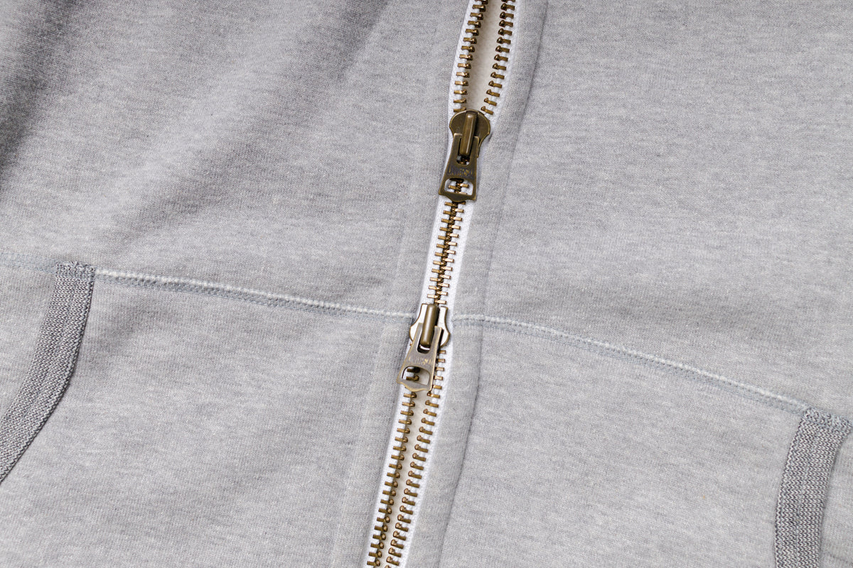 RIDING HIGH - 14oz Loopwheel Fleece Zip Parka in Mixed Gray Double Zipper View