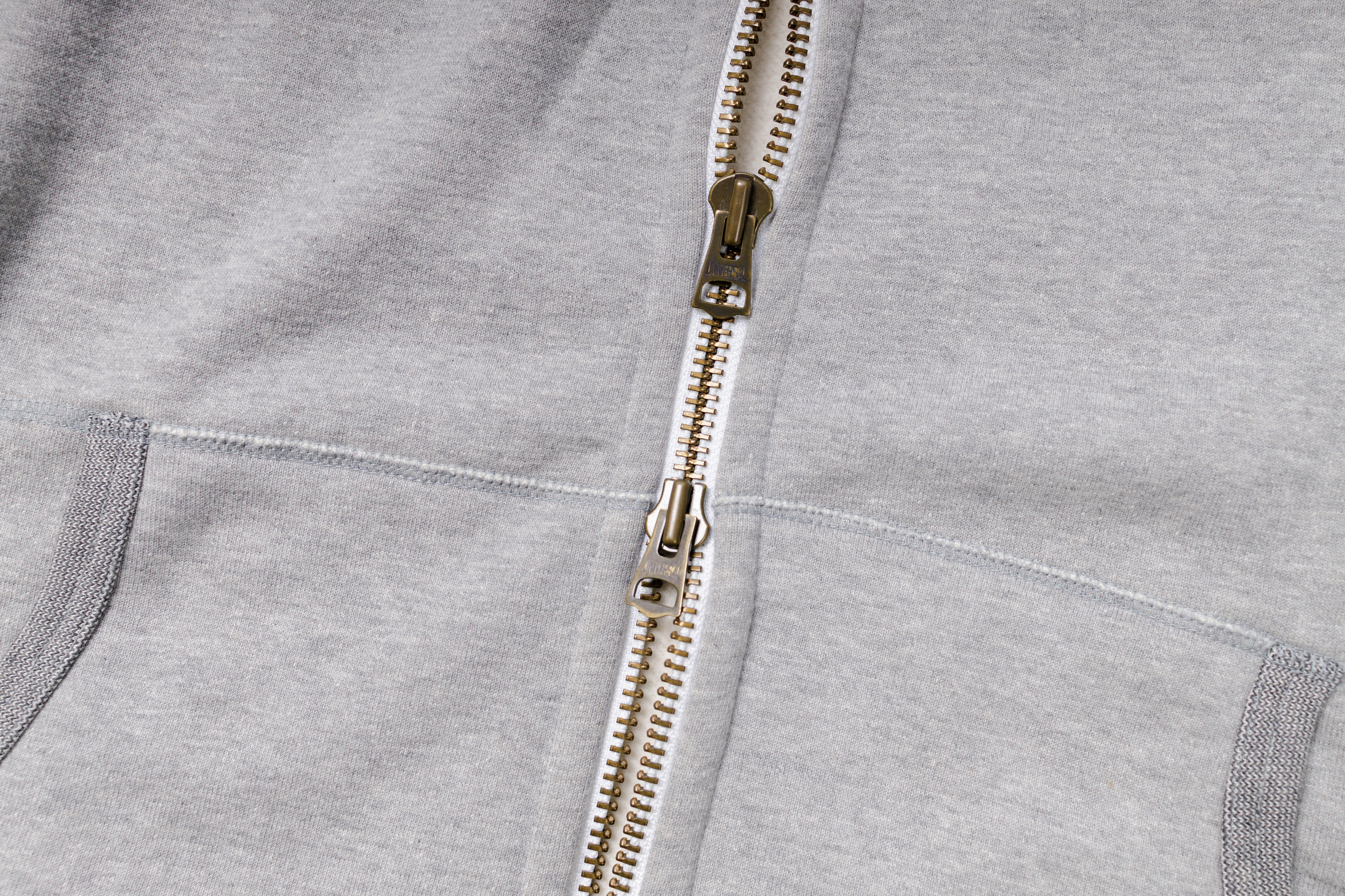 RIDING HIGH - 14oz Loopwheel Fleece Zip Parka in Mixed Gray Double Zipper View
