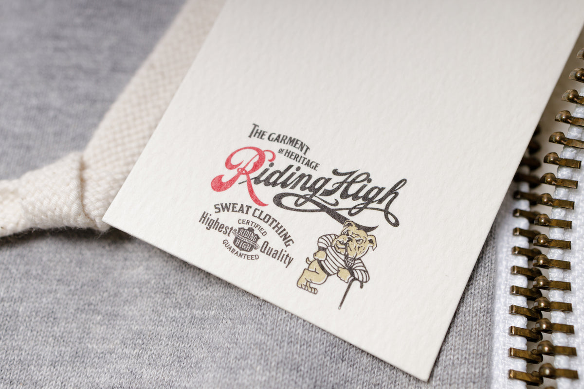 Grey Loopwheel hoodie label view