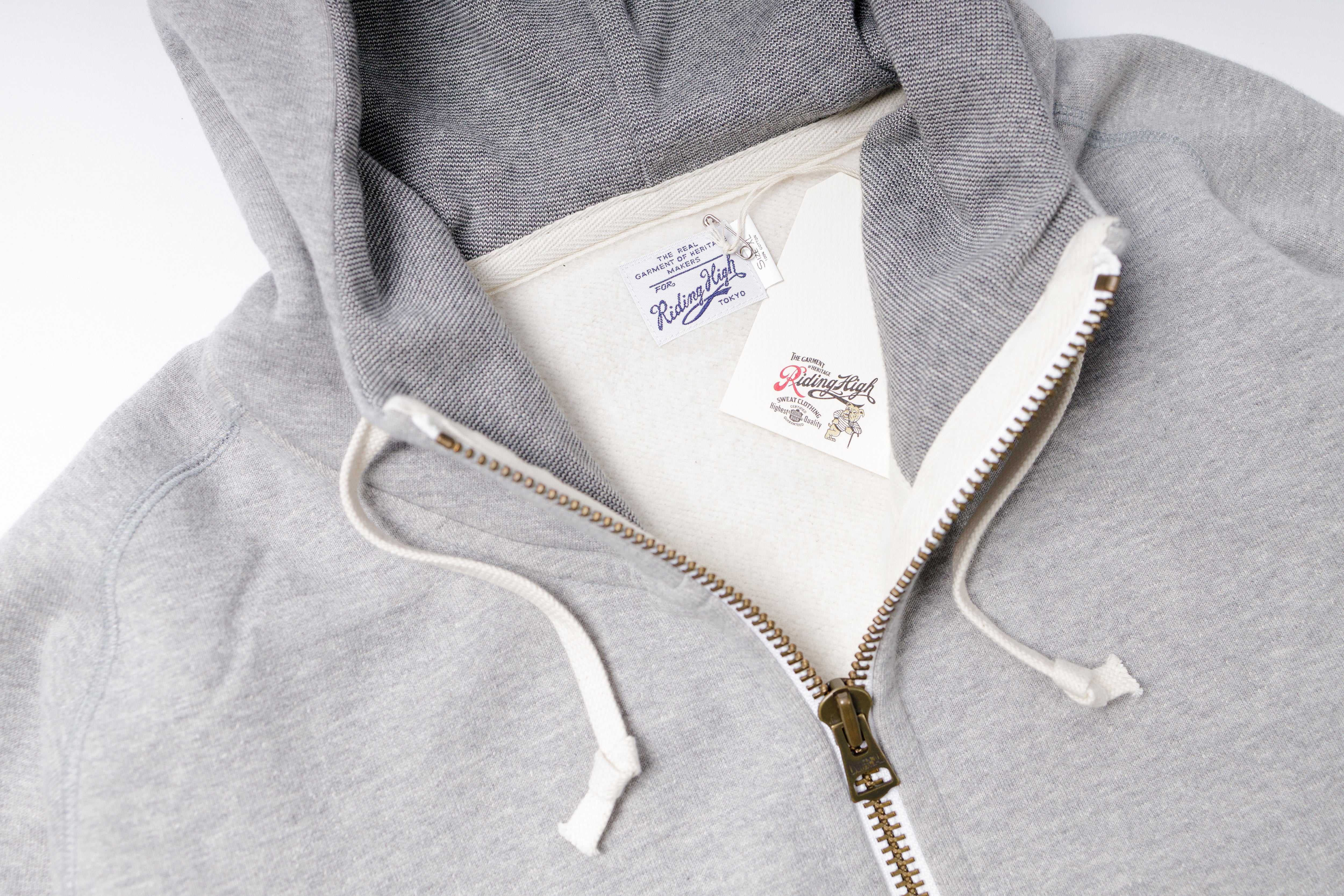 Grey Loopwheel hoodie neck view