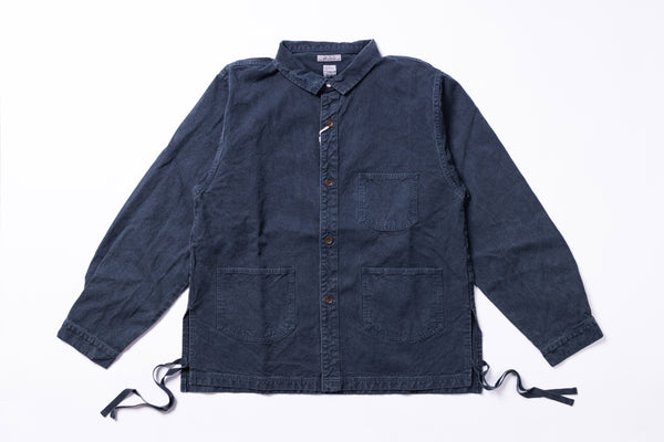 Dark blue jacket with multiple pockets on a white background