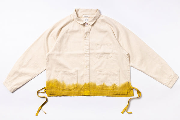 Beige jacket with yellow gradient hem on a white background