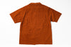 A short-sleeve button-up shirt in a rust orange color, shown from the back against a plain white background.