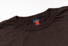 Brown t-shirt with a visible brand label on a white background