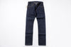 Pair of dark blue jeans on a white background