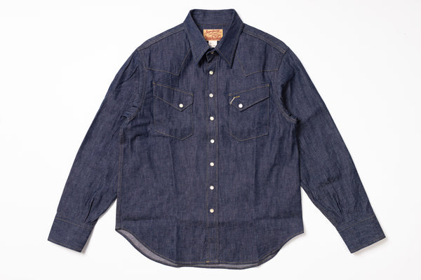 Blue denim shirt on a white background