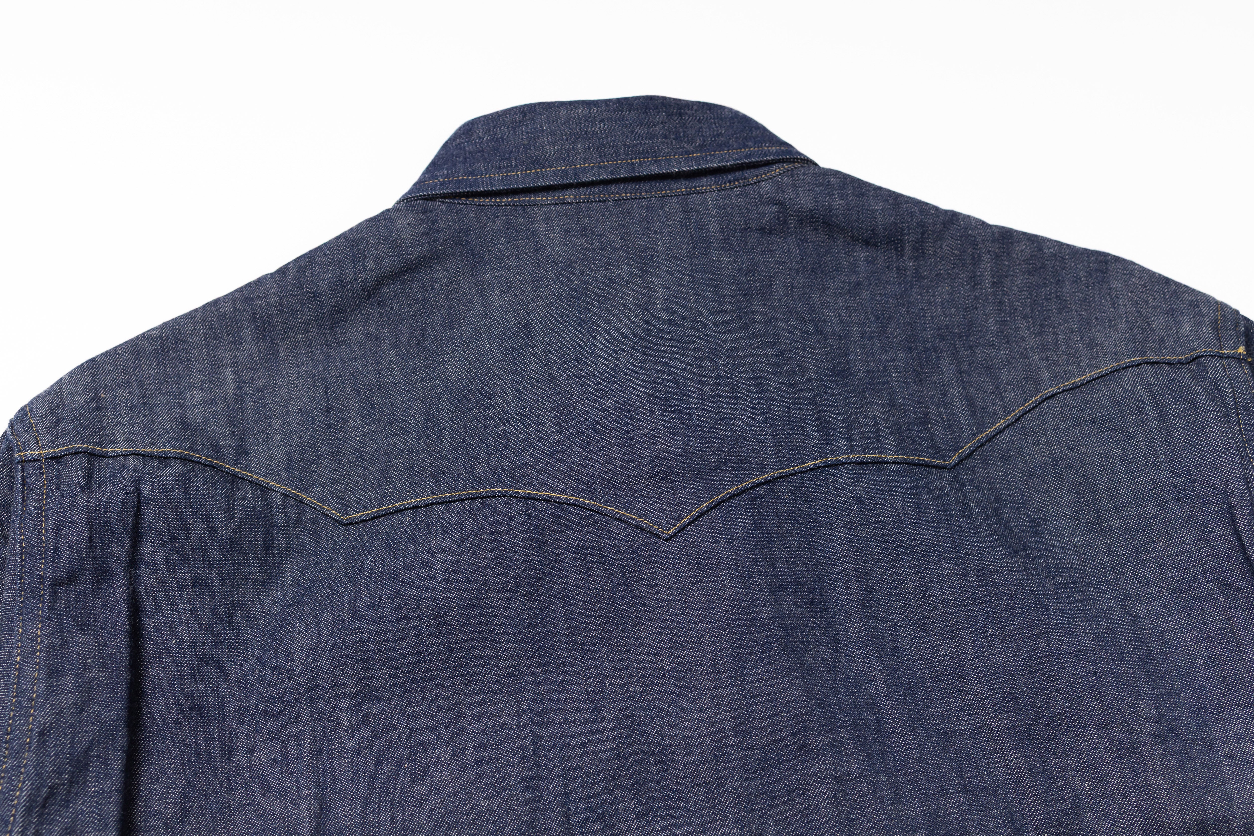 Denim shirt with a classic design on a white background