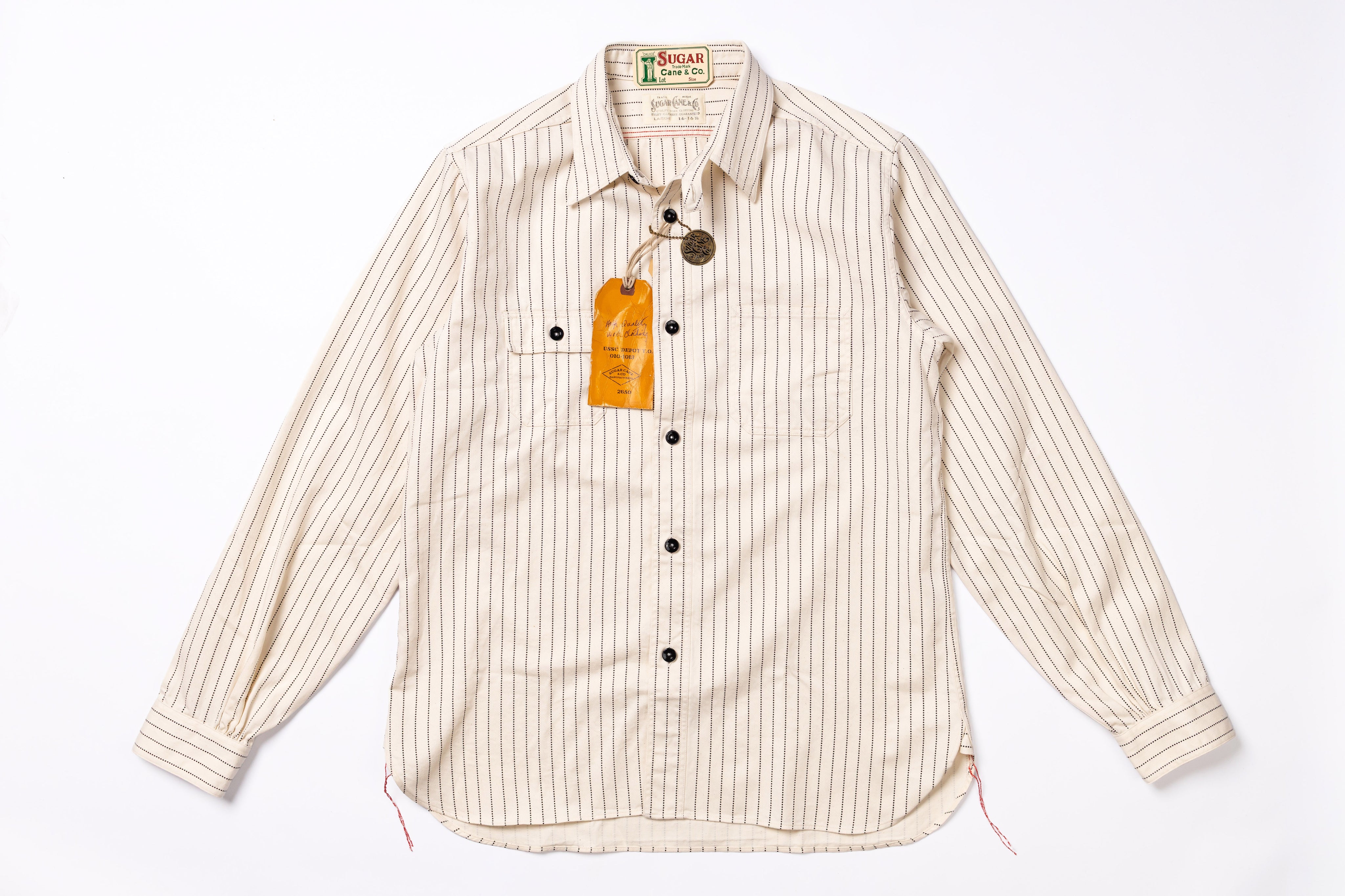 Striped shirt with a tag on a white background