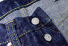 Close-up of a blue denim jacket with buttons