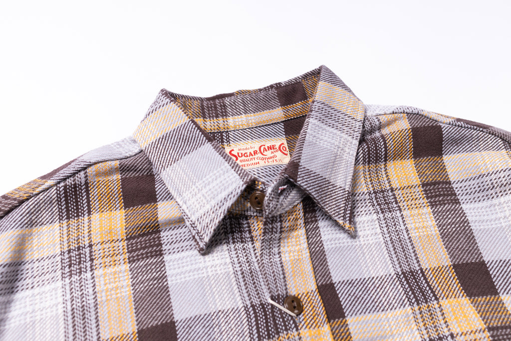Checked collar of a flannel shirt on a white background