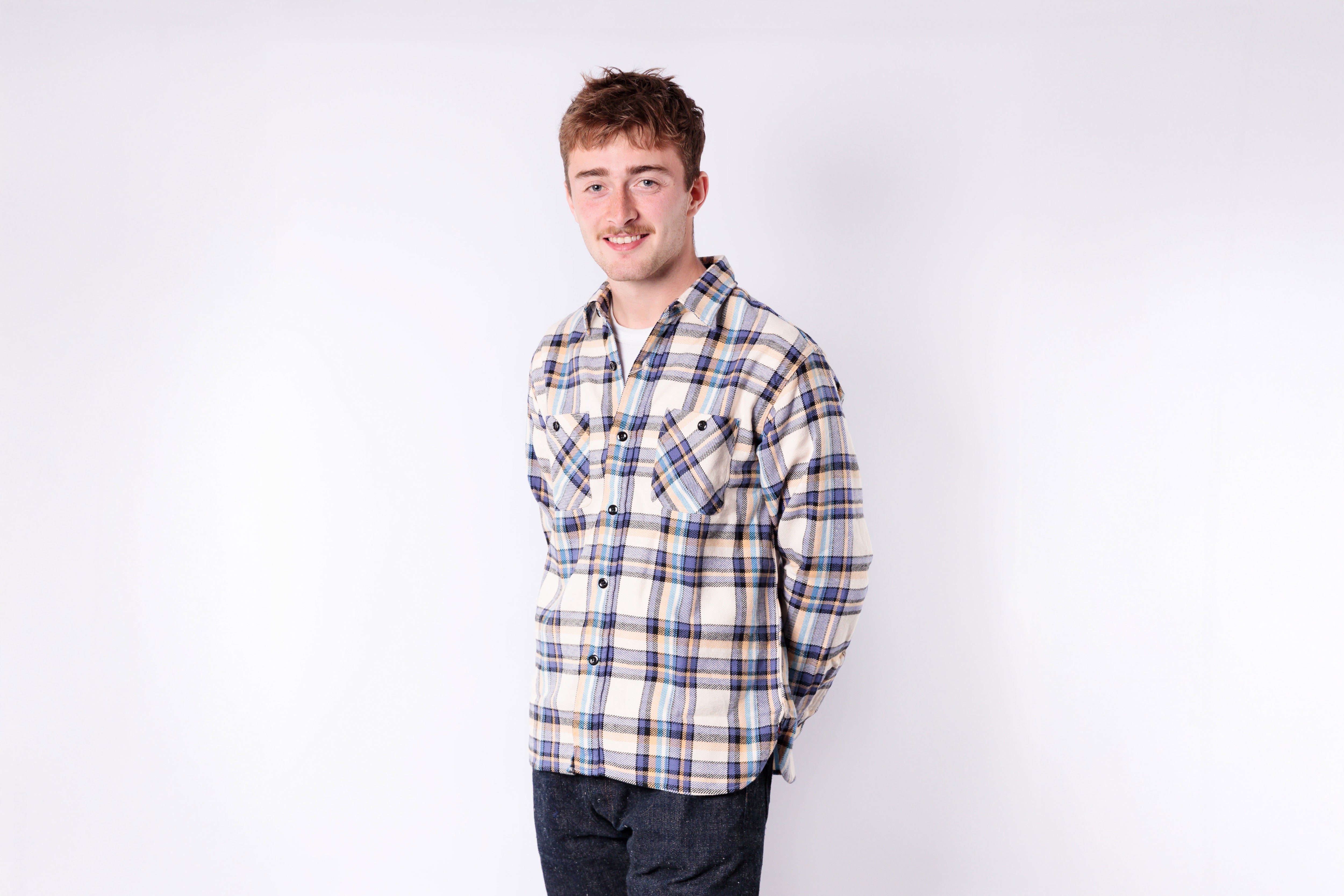 SUGAR CANE - Twill Check Work Shirt Big Yank Blue-2