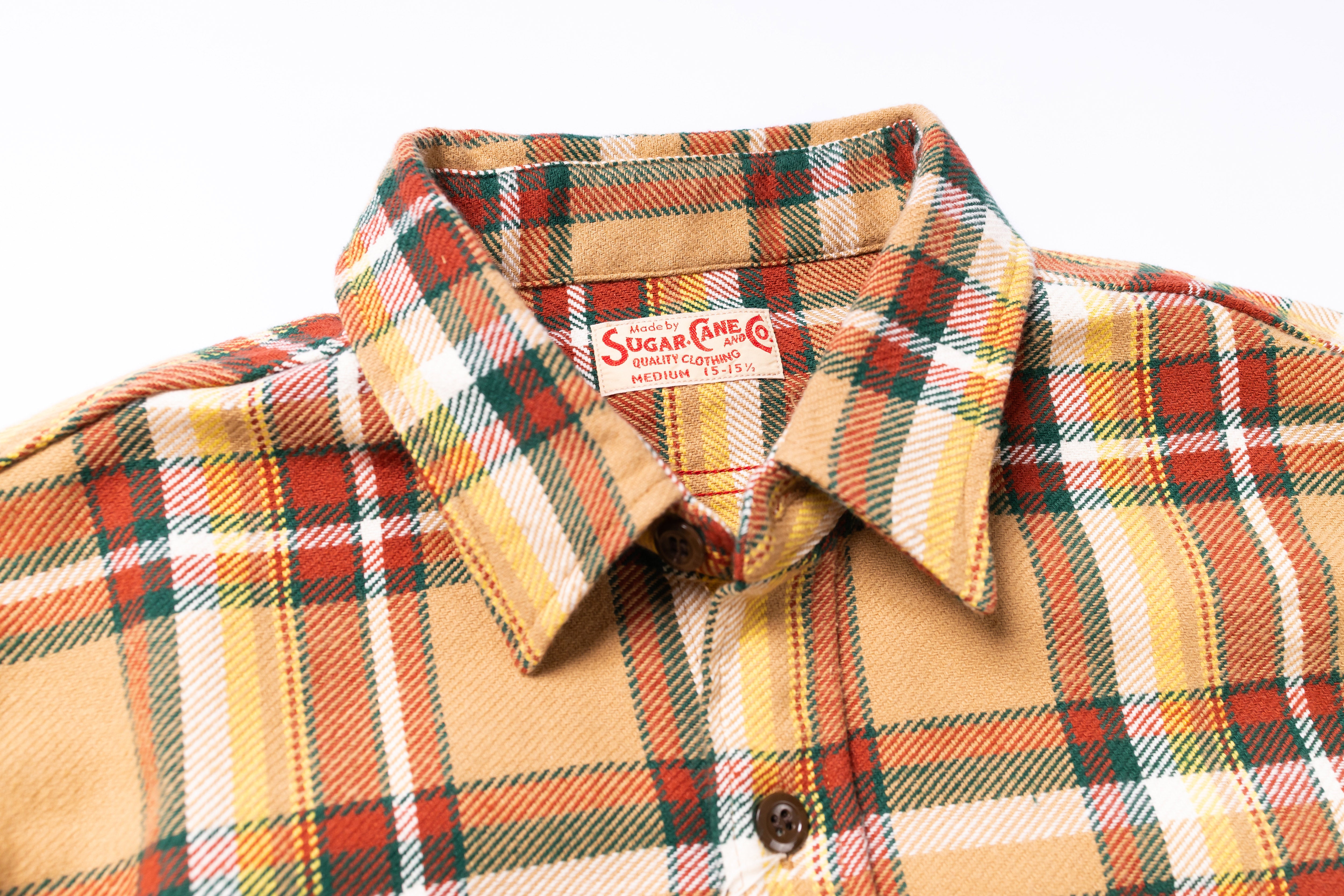 SUGAR CANE - Twill Check Work Shirt Big Yank Yellow-3
