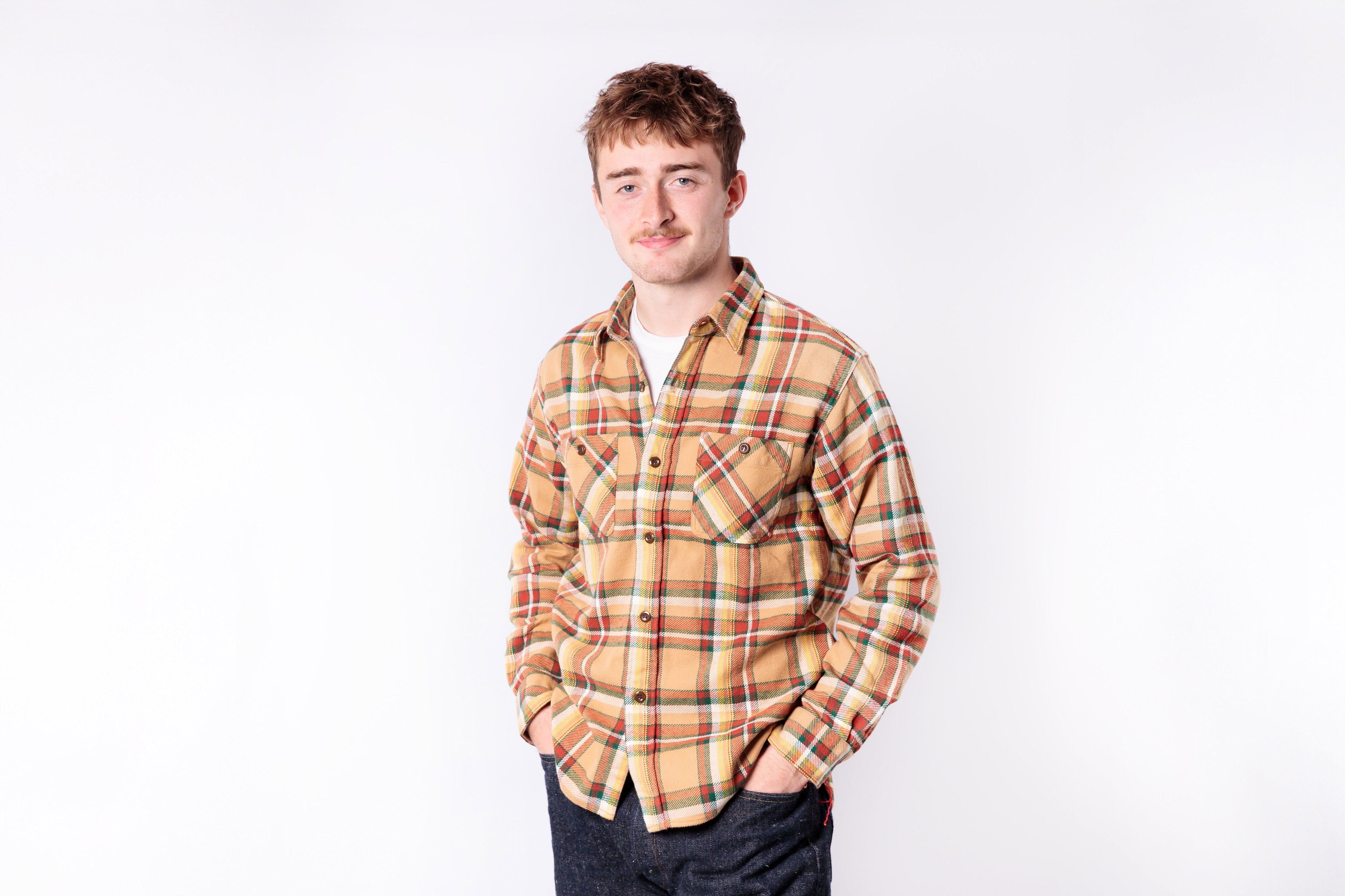 SUGAR CANE - Twill Check Work Shirt Big Yank Yellow-2