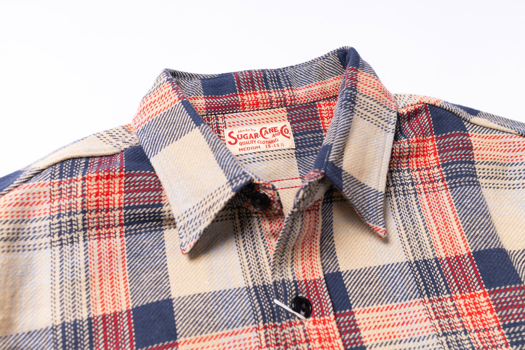 Collar of a flannel shirt on a white background
