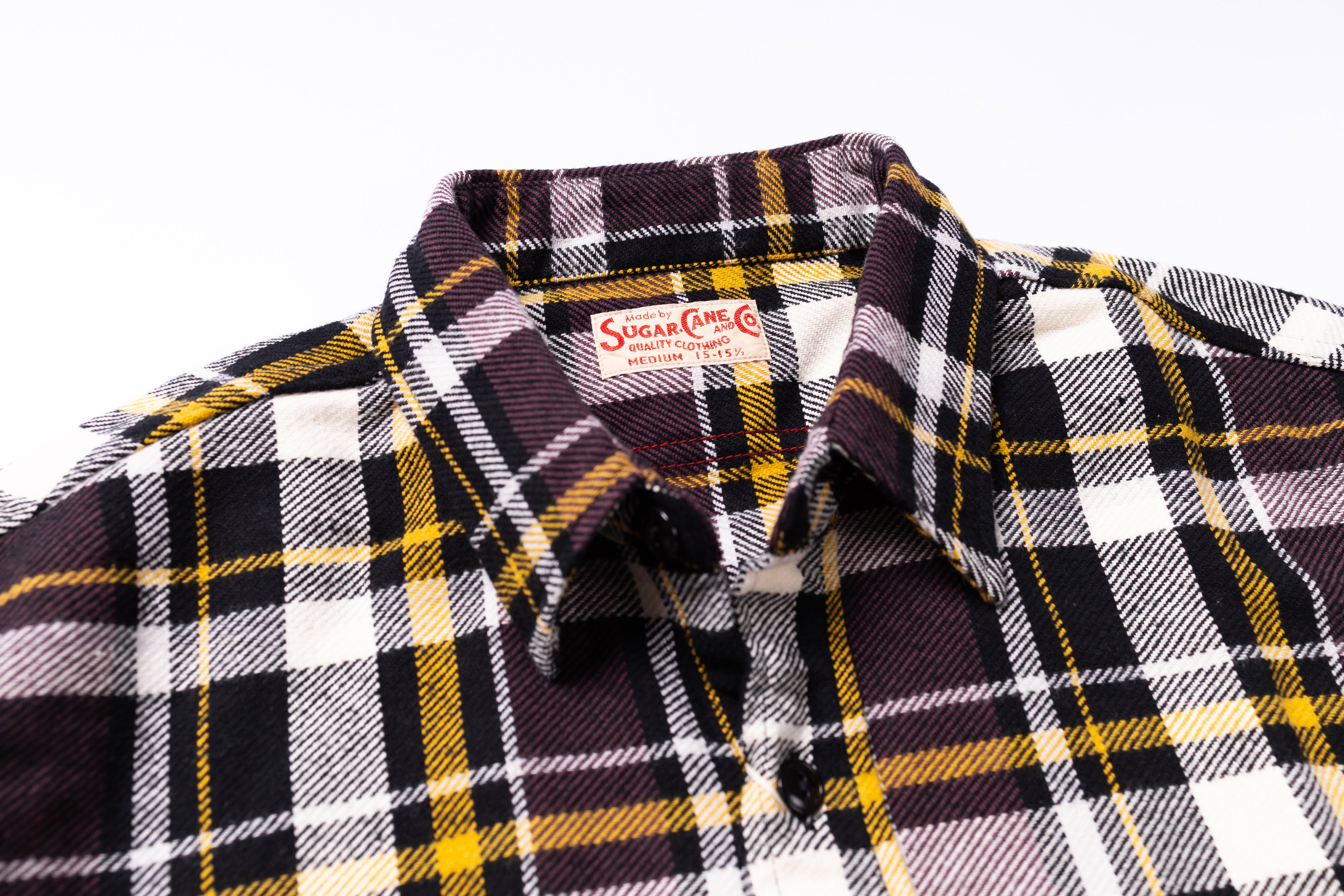 SUGAR CANE - Twill Check Work Shirt in Brown-3
