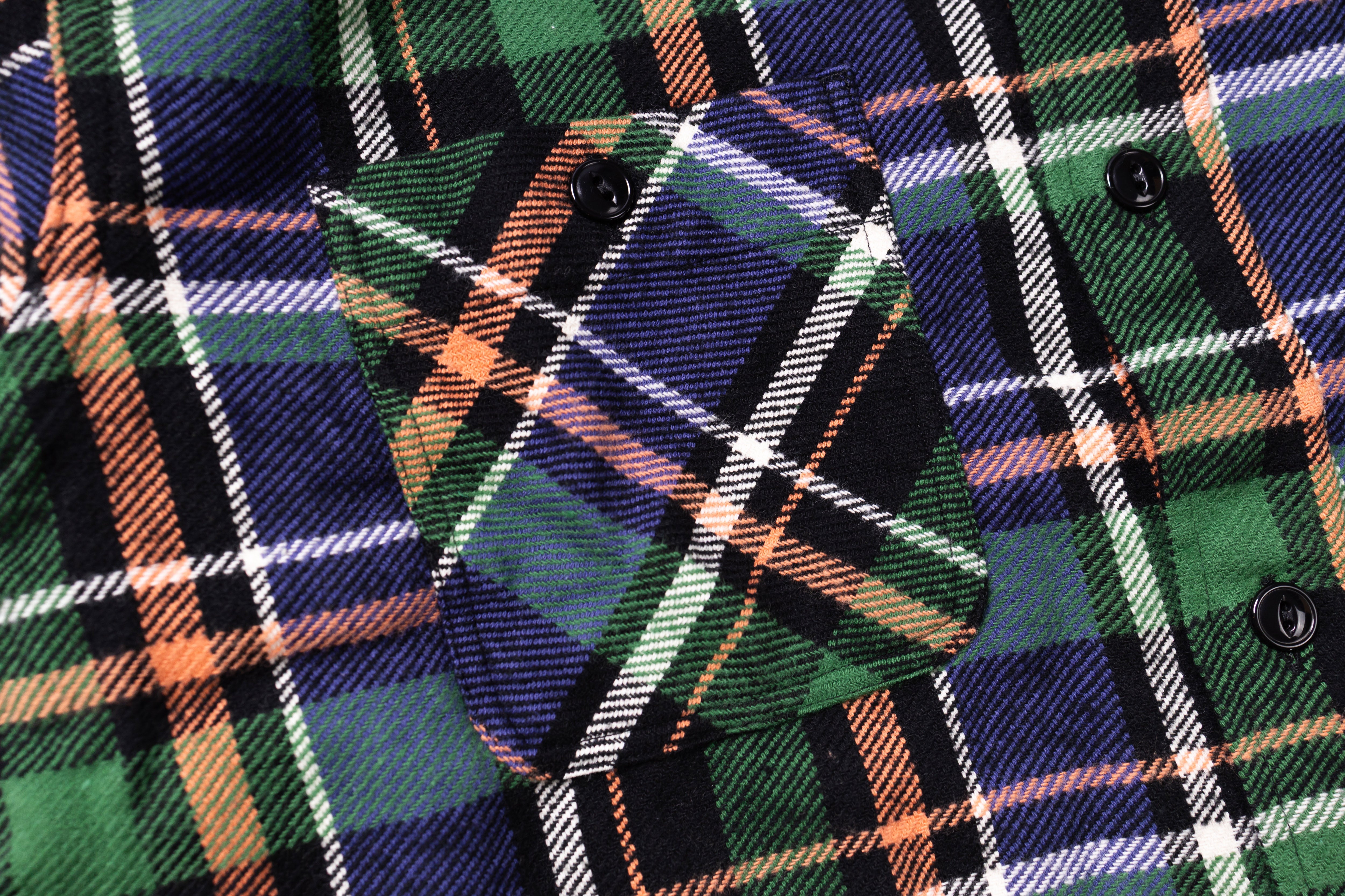 SUGAR CANE - Twill Check Work Shirt in Green-4
