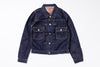 Blue denim jacket on a white background