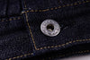 Close-up of a button on a denim fabric background