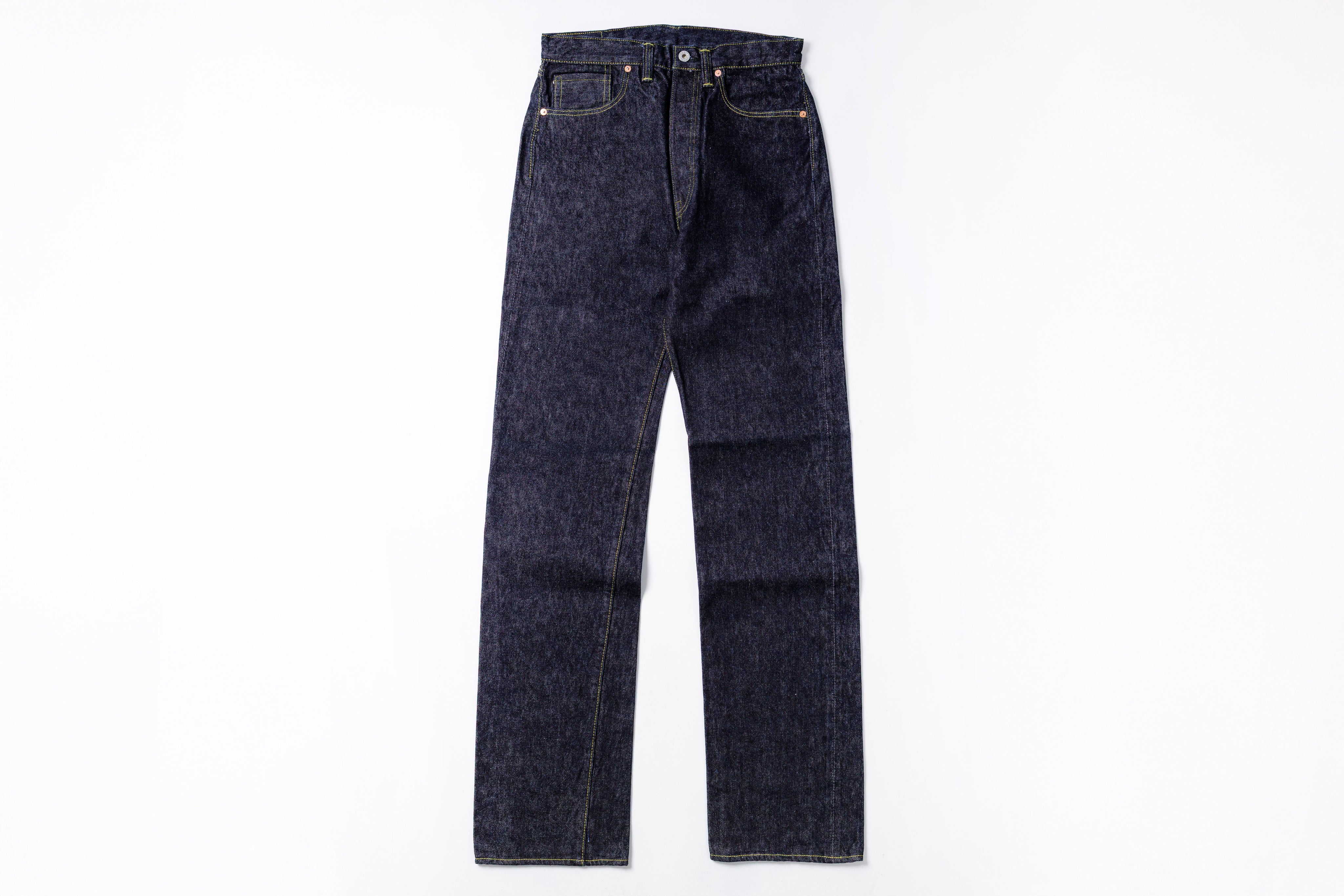 Pair of dark blue jeans on a white background