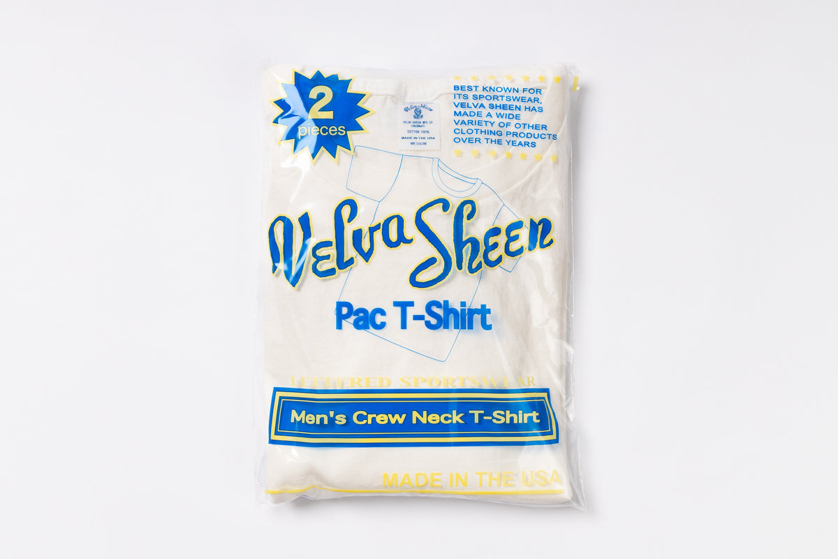 Packaged Velva Sheen men's crew neck t-shirt on a white background