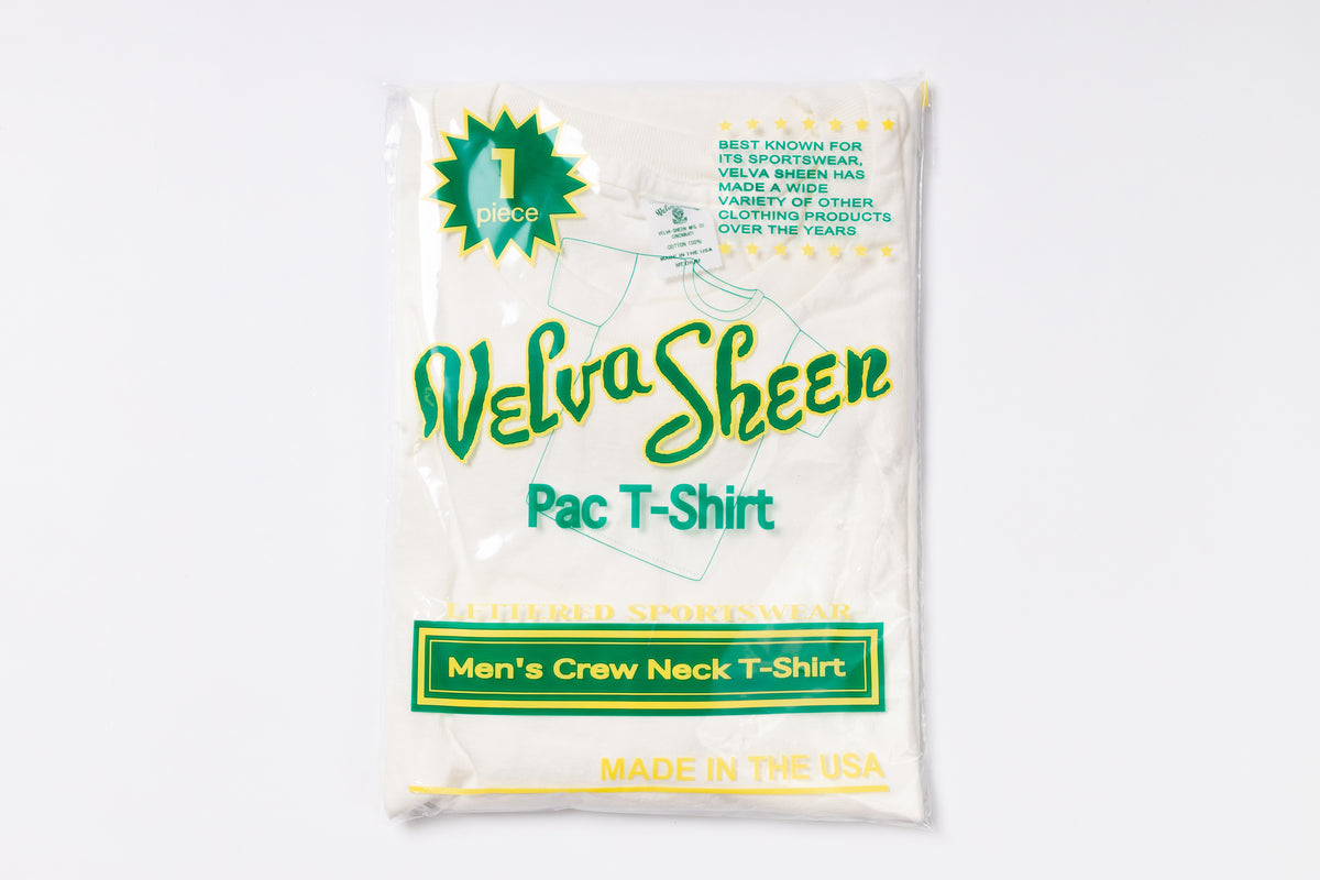 Package of Velva Sheen men's crew neck t-shirt on a white background