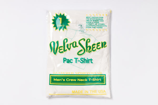 Package of Velva Sheen men's crew neck t-shirt on a white background